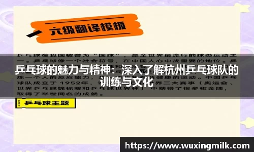 乒乓球的魅力与精神：深入了解杭州乒乓球队的训练与文化